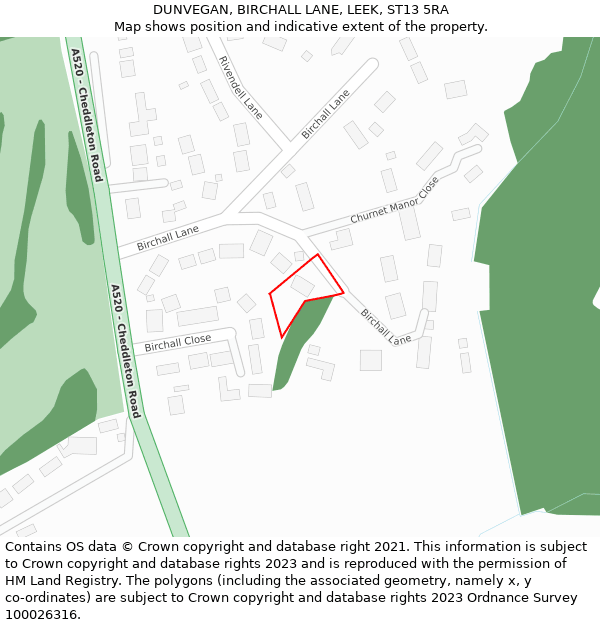 DUNVEGAN, BIRCHALL LANE, LEEK, ST13 5RA: Location map and indicative extent of plot