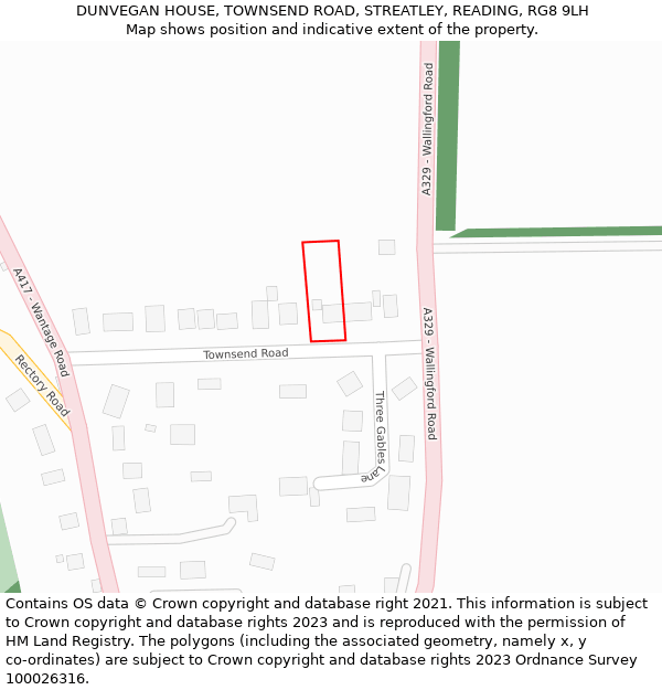 DUNVEGAN HOUSE, TOWNSEND ROAD, STREATLEY, READING, RG8 9LH: Location map and indicative extent of plot