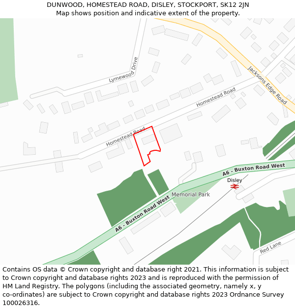 DUNWOOD, HOMESTEAD ROAD, DISLEY, STOCKPORT, SK12 2JN: Location map and indicative extent of plot