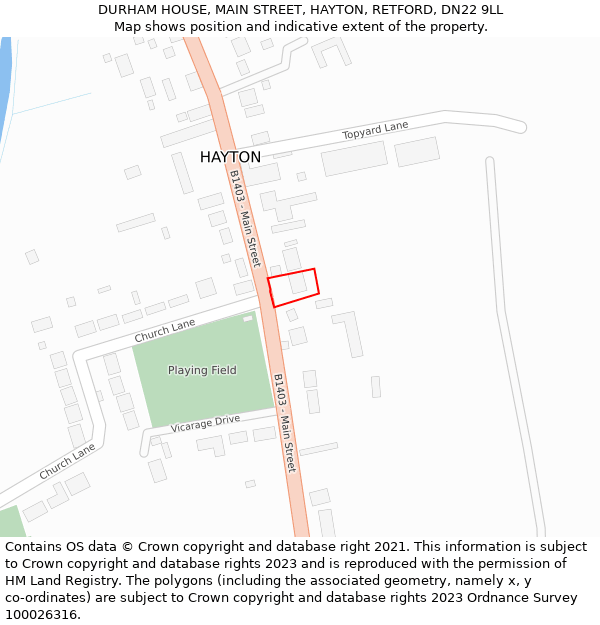 DURHAM HOUSE, MAIN STREET, HAYTON, RETFORD, DN22 9LL: Location map and indicative extent of plot