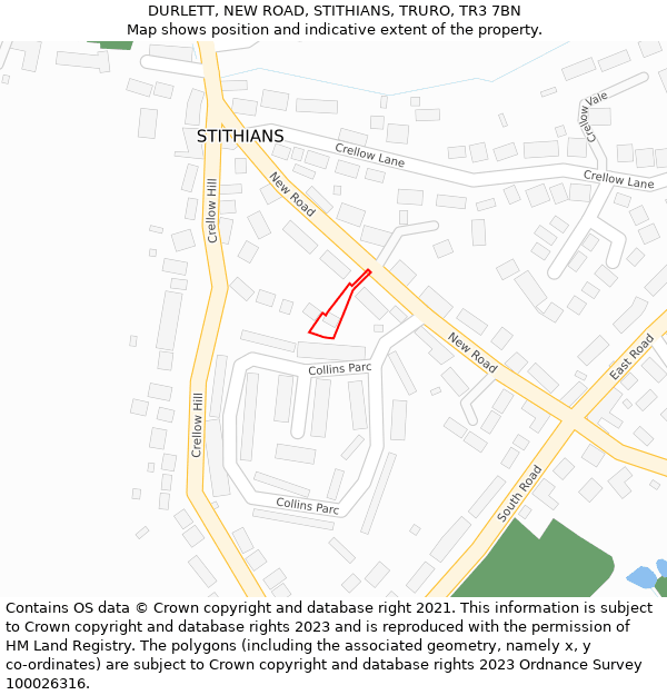 DURLETT, NEW ROAD, STITHIANS, TRURO, TR3 7BN: Location map and indicative extent of plot