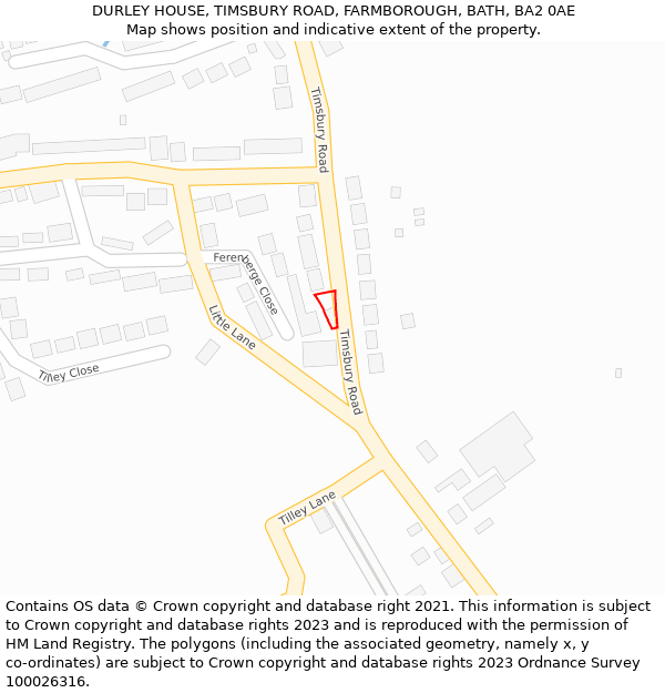 DURLEY HOUSE, TIMSBURY ROAD, FARMBOROUGH, BATH, BA2 0AE: Location map and indicative extent of plot