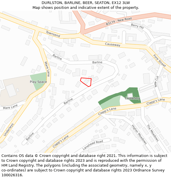 DURLSTON, BARLINE, BEER, SEATON, EX12 3LW: Location map and indicative extent of plot