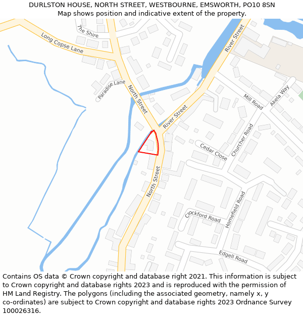 DURLSTON HOUSE, NORTH STREET, WESTBOURNE, EMSWORTH, PO10 8SN: Location map and indicative extent of plot