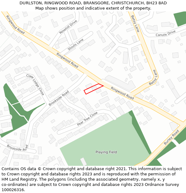 DURLSTON, RINGWOOD ROAD, BRANSGORE, CHRISTCHURCH, BH23 8AD: Location map and indicative extent of plot