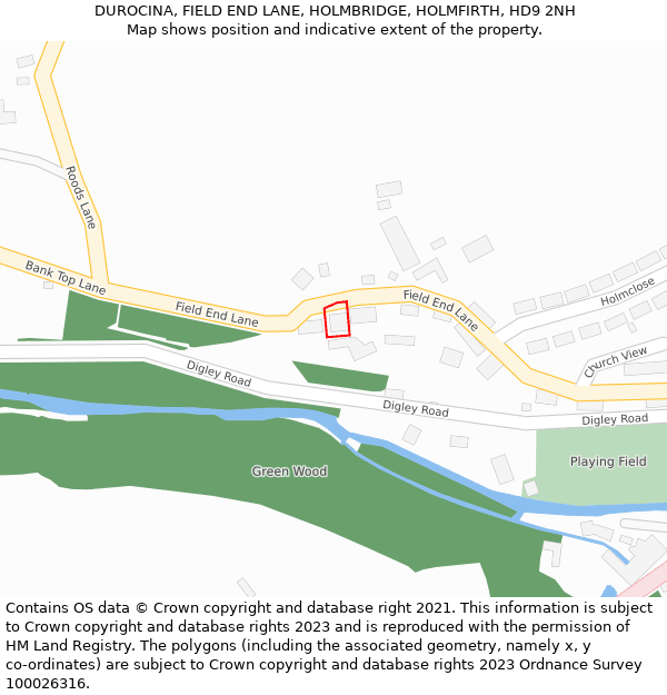 DUROCINA, FIELD END LANE, HOLMBRIDGE, HOLMFIRTH, HD9 2NH: Location map and indicative extent of plot