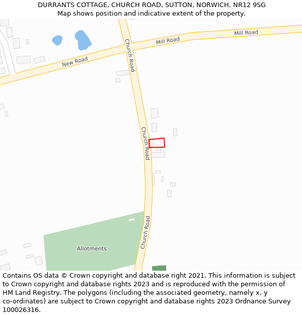 DURRANTS COTTAGE, CHURCH ROAD, SUTTON, NORWICH, NR12 9SG: Location map and indicative extent of plot