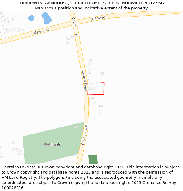 DURRANTS FARMHOUSE, CHURCH ROAD, SUTTON, NORWICH, NR12 9SG: Location map and indicative extent of plot