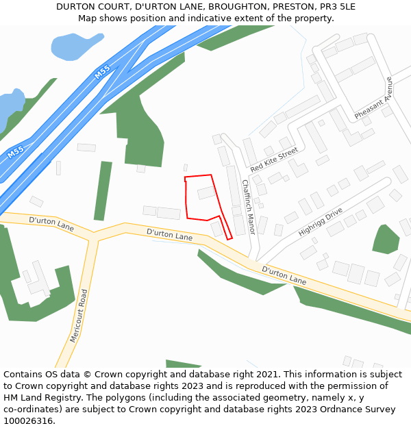 DURTON COURT, D'URTON LANE, BROUGHTON, PRESTON, PR3 5LE: Location map and indicative extent of plot