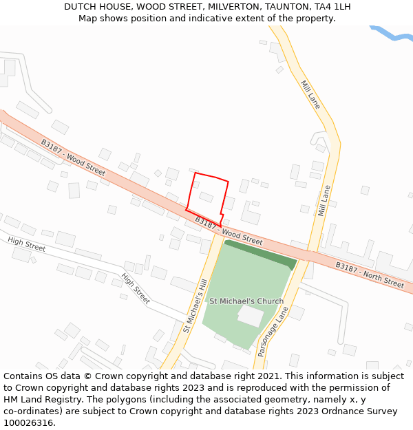 DUTCH HOUSE, WOOD STREET, MILVERTON, TAUNTON, TA4 1LH: Location map and indicative extent of plot