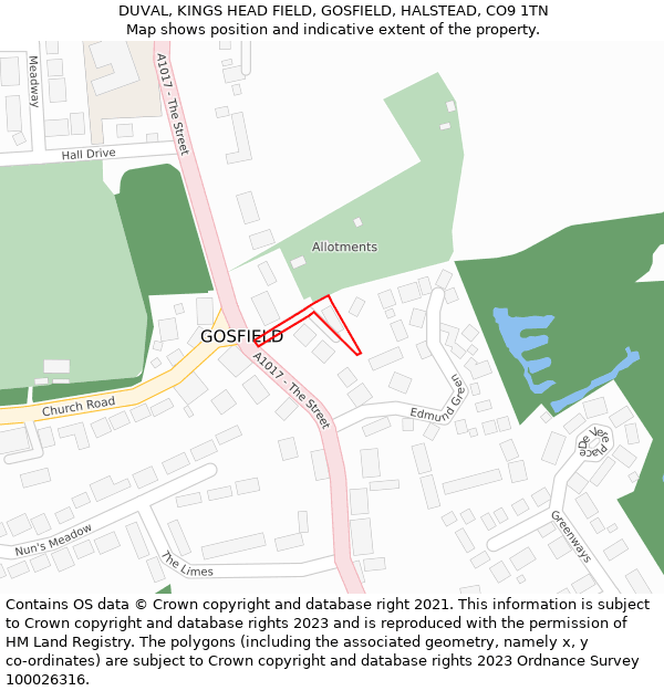 DUVAL, KINGS HEAD FIELD, GOSFIELD, HALSTEAD, CO9 1TN: Location map and indicative extent of plot