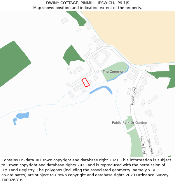 DWINY COTTAGE, PINMILL, IPSWICH, IP9 1JS: Location map and indicative extent of plot