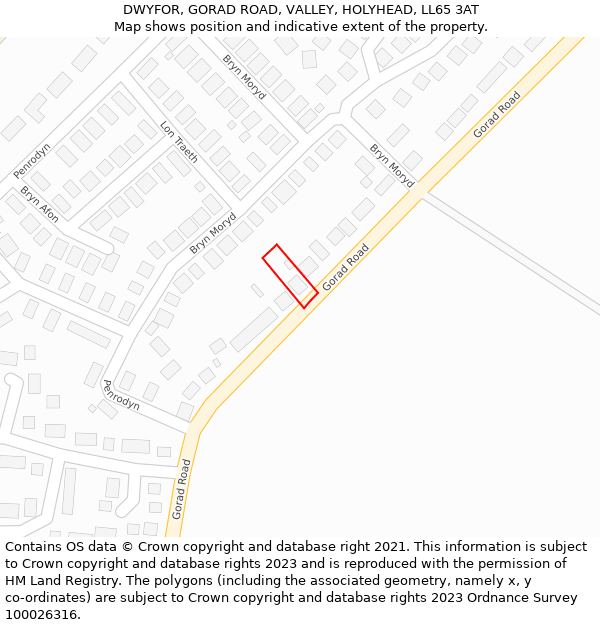 DWYFOR, GORAD ROAD, VALLEY, HOLYHEAD, LL65 3AT: Location map and indicative extent of plot