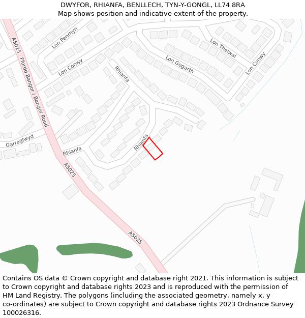 DWYFOR, RHIANFA, BENLLECH, TYN-Y-GONGL, LL74 8RA: Location map and indicative extent of plot