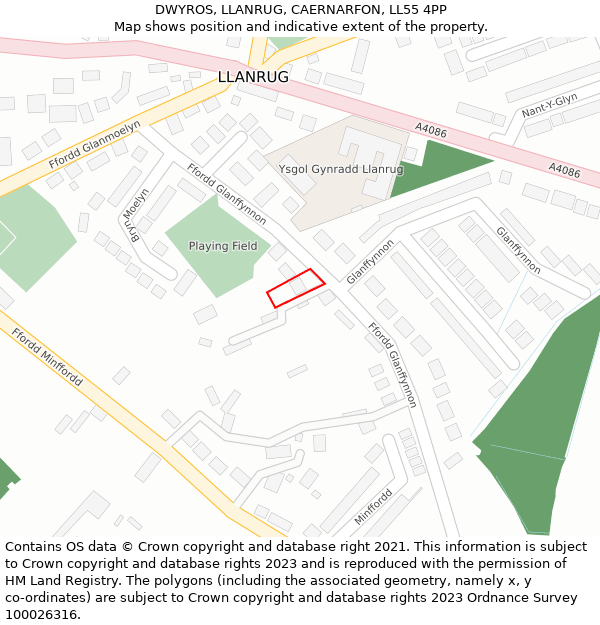 DWYROS, LLANRUG, CAERNARFON, LL55 4PP: Location map and indicative extent of plot