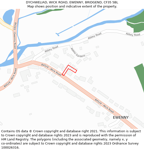 DYCHWELIAD, WICK ROAD, EWENNY, BRIDGEND, CF35 5BL: Location map and indicative extent of plot