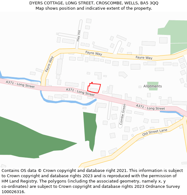 DYERS COTTAGE, LONG STREET, CROSCOMBE, WELLS, BA5 3QQ: Location map and indicative extent of plot