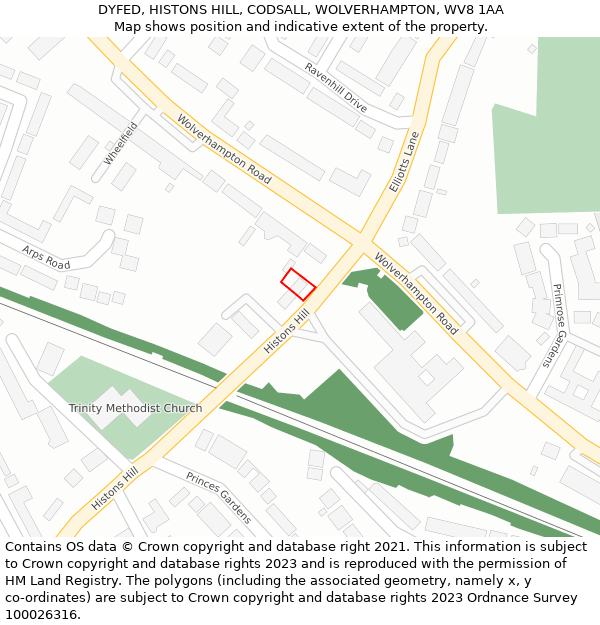 DYFED, HISTONS HILL, CODSALL, WOLVERHAMPTON, WV8 1AA: Location map and indicative extent of plot