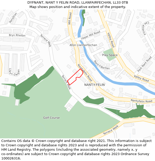 DYFNANT, NANT Y FELIN ROAD, LLANFAIRFECHAN, LL33 0TB: Location map and indicative extent of plot