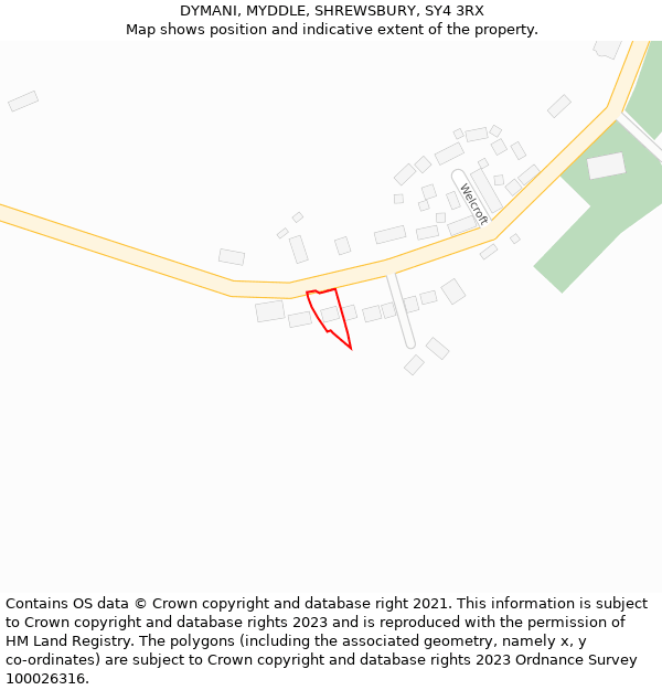 DYMANI, MYDDLE, SHREWSBURY, SY4 3RX: Location map and indicative extent of plot