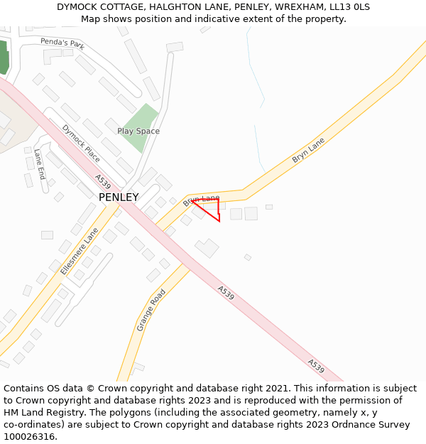 DYMOCK COTTAGE, HALGHTON LANE, PENLEY, WREXHAM, LL13 0LS: Location map and indicative extent of plot