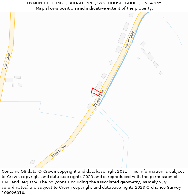 DYMOND COTTAGE, BROAD LANE, SYKEHOUSE, GOOLE, DN14 9AY: Location map and indicative extent of plot