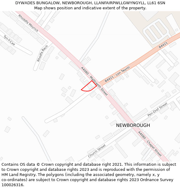 DYWADES BUNGALOW, NEWBOROUGH, LLANFAIRPWLLGWYNGYLL, LL61 6SN: Location map and indicative extent of plot