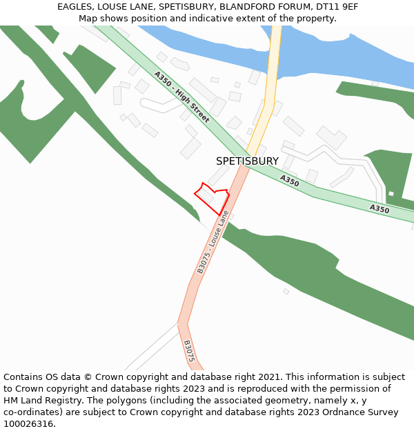 EAGLES, LOUSE LANE, SPETISBURY, BLANDFORD FORUM, DT11 9EF: Location map and indicative extent of plot