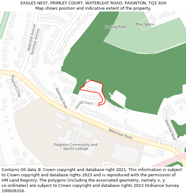 EAGLES NEST, PRIMLEY COURT, WATERLEAT ROAD, PAIGNTON, TQ3 3UH: Location map and indicative extent of plot