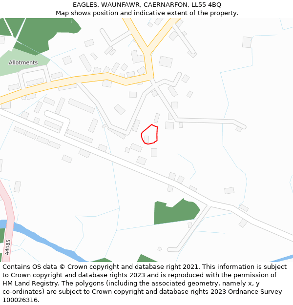 EAGLES, WAUNFAWR, CAERNARFON, LL55 4BQ: Location map and indicative extent of plot