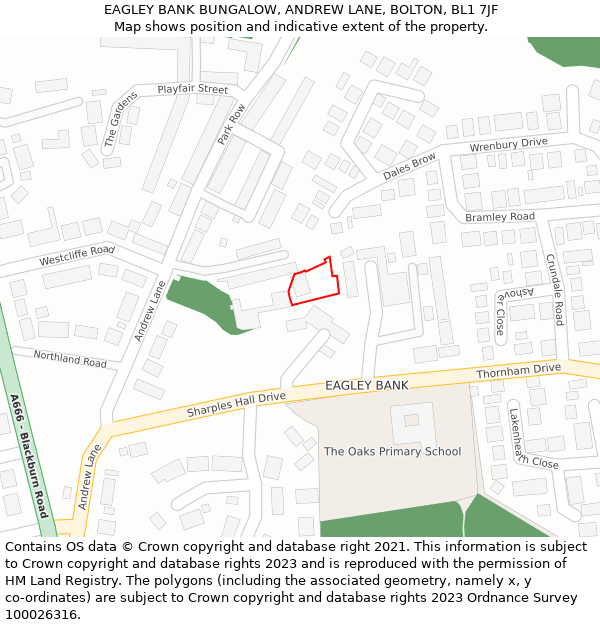 EAGLEY BANK BUNGALOW, ANDREW LANE, BOLTON, BL1 7JF: Location map and indicative extent of plot