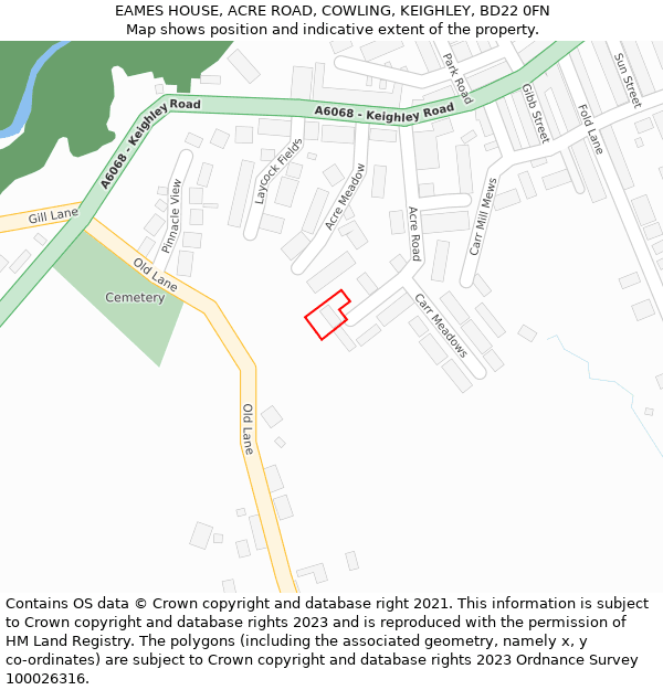 EAMES HOUSE, ACRE ROAD, COWLING, KEIGHLEY, BD22 0FN: Location map and indicative extent of plot