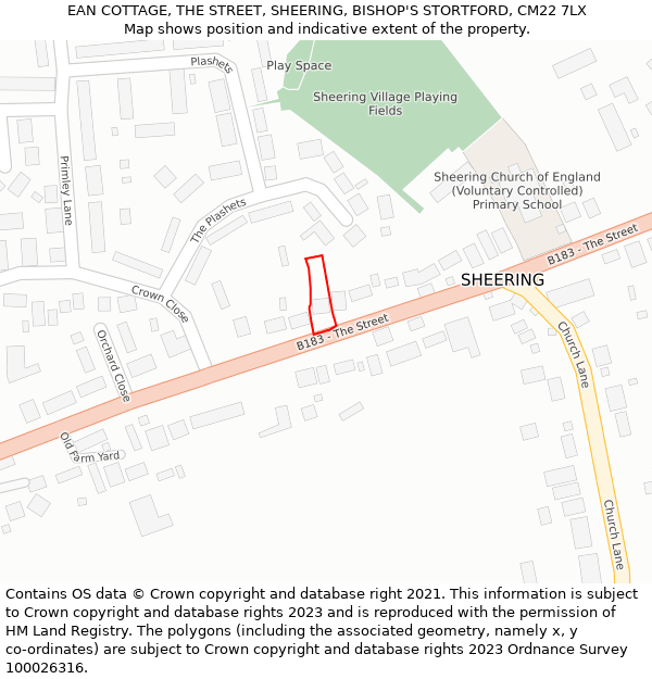 EAN COTTAGE, THE STREET, SHEERING, BISHOP'S STORTFORD, CM22 7LX: Location map and indicative extent of plot