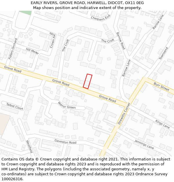 EARLY RIVERS, GROVE ROAD, HARWELL, DIDCOT, OX11 0EG: Location map and indicative extent of plot