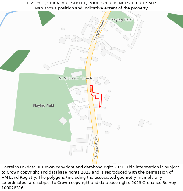EASDALE, CRICKLADE STREET, POULTON, CIRENCESTER, GL7 5HX: Location map and indicative extent of plot
