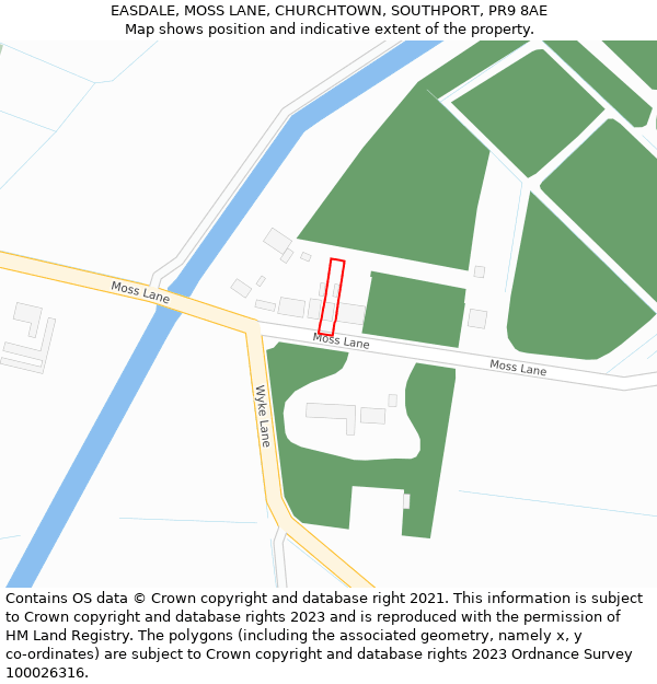 EASDALE, MOSS LANE, CHURCHTOWN, SOUTHPORT, PR9 8AE: Location map and indicative extent of plot