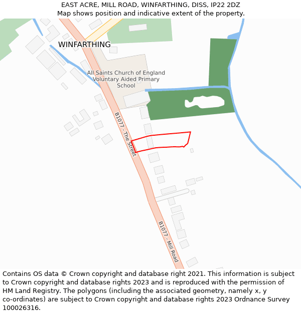 EAST ACRE, MILL ROAD, WINFARTHING, DISS, IP22 2DZ: Location map and indicative extent of plot