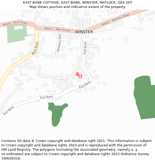 EAST BANK COTTAGE, EAST BANK, WINSTER, MATLOCK, DE4 2DT: Location map and indicative extent of plot