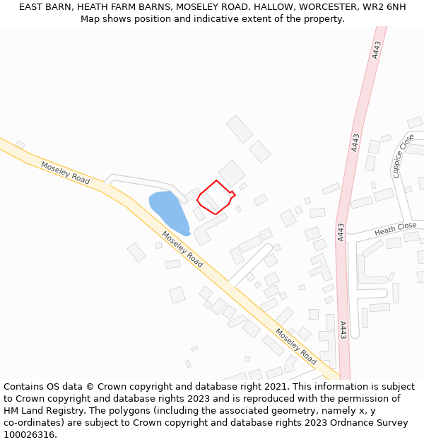 EAST BARN, HEATH FARM BARNS, MOSELEY ROAD, HALLOW, WORCESTER, WR2 6NH: Location map and indicative extent of plot