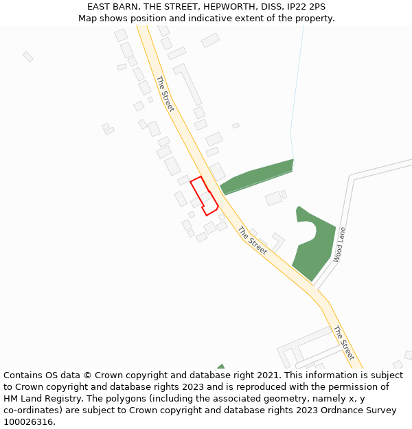 EAST BARN, THE STREET, HEPWORTH, DISS, IP22 2PS: Location map and indicative extent of plot