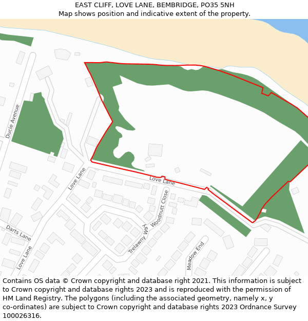 EAST CLIFF, LOVE LANE, BEMBRIDGE, PO35 5NH: Location map and indicative extent of plot