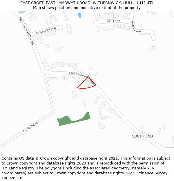 EAST CROFT, EAST LAMBWATH ROAD, WITHERNWICK, HULL, HU11 4TL: Location map and indicative extent of plot