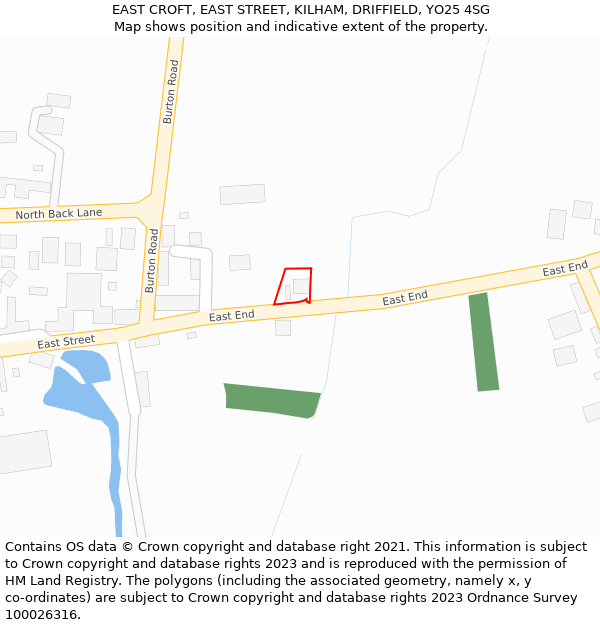 EAST CROFT, EAST STREET, KILHAM, DRIFFIELD, YO25 4SG: Location map and indicative extent of plot