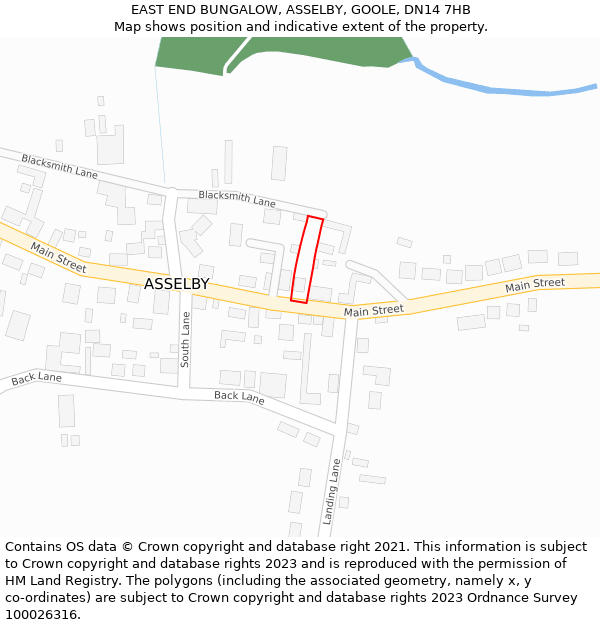 EAST END BUNGALOW, ASSELBY, GOOLE, DN14 7HB: Location map and indicative extent of plot