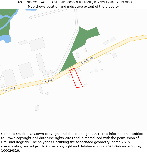EAST END COTTAGE, EAST END, GOODERSTONE, KING'S LYNN, PE33 9DB: Location map and indicative extent of plot