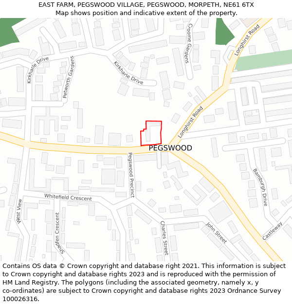 EAST FARM, PEGSWOOD VILLAGE, PEGSWOOD, MORPETH, NE61 6TX: Location map and indicative extent of plot