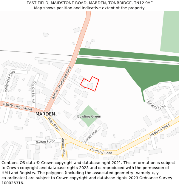 EAST FIELD, MAIDSTONE ROAD, MARDEN, TONBRIDGE, TN12 9AE: Location map and indicative extent of plot