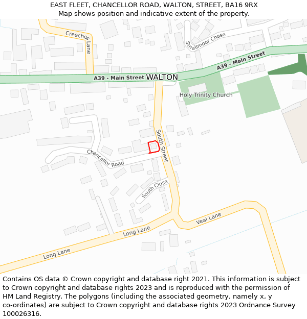 EAST FLEET, CHANCELLOR ROAD, WALTON, STREET, BA16 9RX: Location map and indicative extent of plot