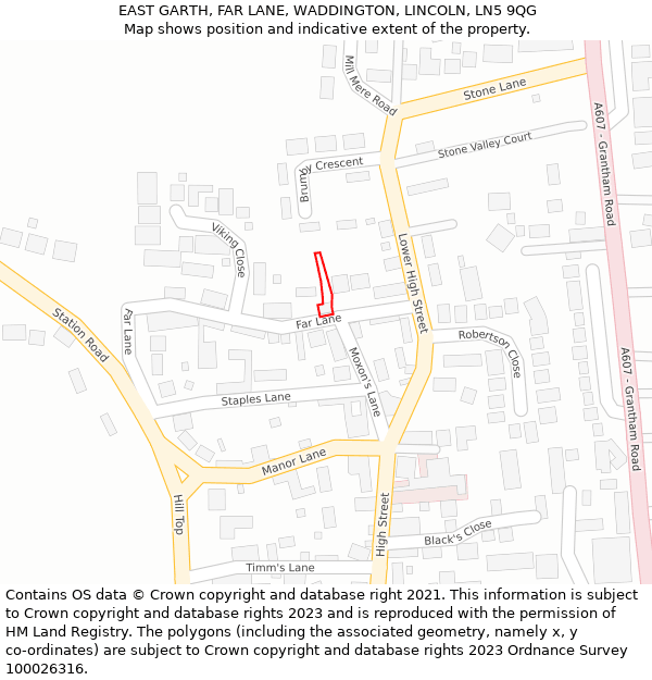 EAST GARTH, FAR LANE, WADDINGTON, LINCOLN, LN5 9QG: Location map and indicative extent of plot