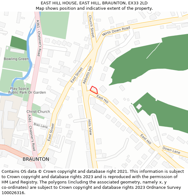 EAST HILL HOUSE, EAST HILL, BRAUNTON, EX33 2LD: Location map and indicative extent of plot